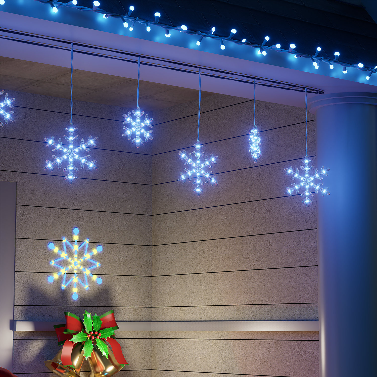 The Holiday Aisle 9ft Christmas Snowflake String Lights Icicle Lights With 10 Drops 150 Leds For Indoor Outdoor Decoration Waterproof Connectable Christmas Light For House Garden Patio Yard Wedding Xm...